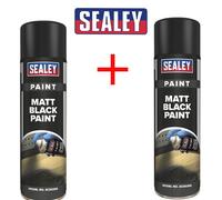 Twin pack Aerosol spray paint Matt Black 500ml Sealey SCS026