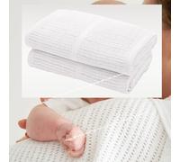Twin Pack Baby Cellular Blanket for Newborn Girl Boy Unisex Extra Soft Light Weight 100% Breathable Cotton White Machine Washable Ideal for Cot Bed Moses Basket Pram Crib Travel Car Home 75 x 100cm