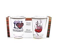 Twin Pack Bagpipe and I Love Scotland Shotglasses