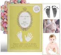Twin Pack Eight Sheets and Two inkless Wipes - Tiny Crown Luxury Inkless Baby Hand & Footprint Kit Ready to Frame Sizes Y Pack (Black)