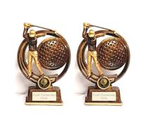 Twin Pack Golf Longest Drive & Nearest The Pin Antique Gold Golf Trophy Award 175mm Free Engraving RS511-CL