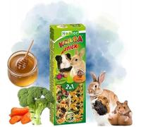 Twin Pack Hamsters and Rabbits Tow Sticks Food VEGETABLES and HONEY Flavor 115g Guinea Pig Rat Snacks Mouse Gerbil Rodents Animal Pet Vegetable Fruit 2in1 Seed Foods Treats with Hooks