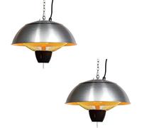 Twin Pack: Heatlab Outdoor Indoor Ceiling Hanging Halogen Bulb Electric Infrared Patio Heater 1.5kW, Stainless Steel