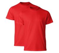 Twin Pack Kids PE T-Shirts - Unisex Girls & Boys Short Sleeve Crew Neck Tops | Plain Cotton School Uniform Tees for PE & Sports | Soft, Breathable & Easy-Care Red
