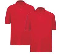Twin Pack Kids Polo Plain Shirts - Boys Girls Polo PE Sports School T Shirts Cotton Short Sleeve Activewear Shirts - Red, 5-6 Years