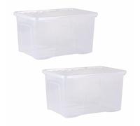 TWIN PACK OF 2-60L Litre Crystal Clear Storage Container with Lid Transparent Organiser Box Stackable & Nestable Boxes For Daily Need In Home/Office/Bedroom.
