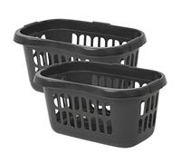 Twin Pack Of 2 - Midnight Greyish Colour High Grade Plastic 60Litre Hipster Laundry Basket Clothes Linen Storage Bin Tidy Perfect For Daily Purpose In Home, Bedroom, Laundry Room.