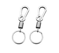 Twin Pack of Metal Carabiner Spring Belt Clip Keychain with Key Ring, 3 colour Variations. (Silver)