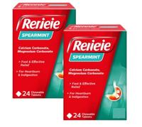 Twin Pack of Spearmint Chewable Tablets 24s | Fast Heartburn and Indigestion Relief | Antacid Calcium Carbonate Formula | Rennie