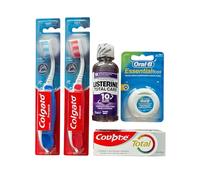 Twin Pack Travel Toothbrush Set Including 2 Portable Travel toothbrushes, Toothpaste, Dental Floss and Mouthwash. Ideal for holiday's, a Weekend Break or Camping.