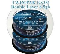 100 MediaRange Dual Layer DVD+R Double DL 8x 8.5GB Full White Printable MR474