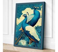 Twin Peacocks Art Deco Canvas Wall Art Print 18x12 Inch | Ready to Hang, Gallery Wrapped, Fade-Resistant Inks, Securely Packaged, UK Made