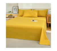 Twin Queen King Size Flat Sheet Only 100% Washed Cotton Sheets Soft and Breathable Top Sheet Comfortable Bed Sheet(Yellow,245x270cm)