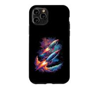 Twin Rockets Retro Spaceships in Deep Space Case for iPhone 11 Pro