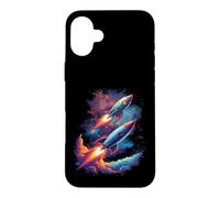 Twin Rockets Retro Spaceships in Deep Space Case for iPhone 16 Plus