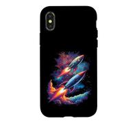 Twin Rockets Retro Spaceships in Deep Space Case for iPhone X/XS