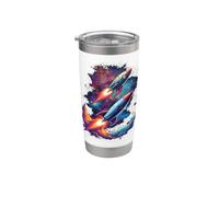 Twin Rockets Retro Spaceships in Deep Space Stainless Steel Insulated Tumbler