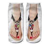 Twin Six Socks 3D Pattern Sandals Print Socks Running Socks Women Personality Low Ankle Goofy Socks for Women (Blue, One Size)