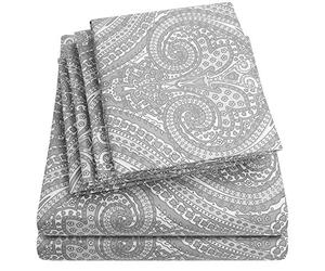 Twin Size Bed Sheets - 4 Piece 1500 Supreme Collection Fine Brushed Microfiber Deep Pocket Twin Sheet Set Bedding - 1 EXTRA PILLOW CASES, GREAT VALUE, Twin, Paisley Gray