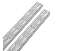 Twin Slot Wall Mounted Upright, Silver, 450mm, Pack of 2, Wall Rail for Adjustable Shelf Brackets, Heavy Duty Steel Shelving Rack for Shed, Garage, Office, Home Storage, Easy Assembly