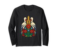 Twin Storks Poppy Wheat Folk Art Long Sleeve T-Shirt