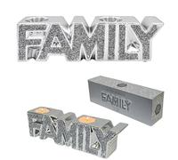 Twin Tealight Holder Silver Family Cut Out Letters Diamante Crystal Home Decor