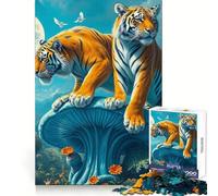 Twin Tigers on Giant Alien Mushroom Jigsaw Puzzles for Adults 1000 Analytical Skill Light Recreation Tight Join (38x52cm)