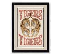 Twin Tigers Symmetry Vintage Framed Wall Art Print A3 (42×29.7cm) Black, Wall Decor for Living Room, Bedroom, Office & Home, Ready to Hang, Art Gift
