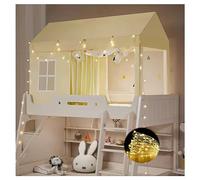Twin Top Bunk Bed Tent Canopy with Lights and Frame - Beige Bed Netting Canopy for Girls, Elegant Stainless Steel Curtains - Princess Bed Canopy