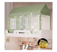 Twin Top Bunk Bed Tent Canopy with Lights and Frame - Beige Bed Netting Canopy for Girls, Elegant Stainless Steel Curtains - Princess Bed Canopy