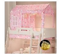 Twin Top Bunk Bed Tent Canopy with Lights and Frame - Beige Netting Canopy for Girls, Elegant Stainless Steel Curtains