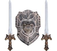 Twin Toy Sword with Shield Battle Pack Set - Children's Medieval Knight Costume Fancy Halloween Dress, Sword Shield Set Role Playing Prop Accessories (2 x Swords & Shield)