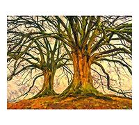 Twin Trees Painting Art Print Canvas Premium Wall Decor Poster