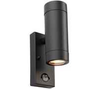 Twin Up & Down Wall Light With Pir Sensor - 2 X 7W Gu10 Led - Satin Black