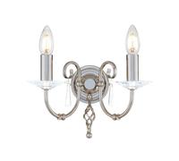 Twin Wall Light Cut Glass Droplets Swirl Finial Polished Nickel LED E14 60W