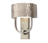 Twin Wall Light Light Metal Chips Off White Linen Shade Old Silver LED E27 60W