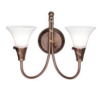 Twin Wall Light Ribbon Feature White Glass Shades Copper Patina LED E14 60W