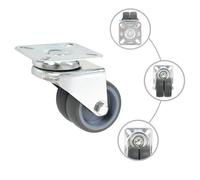 Twin-wheel swivel casters 50 mm grey TPR zinc plate 60x60mm 8 pcs 4 with brakes