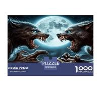 Twin Wolves Jigsaw Puzzles Puzzle for Adults Kids. 1000 Pieces Moonlit Night Impossible Challenge Toy Home Decoration for Adults& Kids Age 14 Years Up 38x26cm/1000pcs