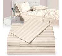 Twin XL 100% Microfiber Double Brushed Sheet Set - Extra-Soft & Wrinkle-Free - 15" Deep Pockets, 39" x 80" - Ideal for Dorms, Hospitals & Split King Beds - 3 PC Set (Twin XL, Damask Ivory Stripe)