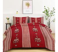 Twin XL Lightweight Soft Duvet 135 x 200 cm, Traditional Pattern Vertical Stripes Theme Breathable Cosy Quilt - Red Print Fade Resistant Machine Washable Comforter Set with 2 Pillowcases 50 x 75 cm