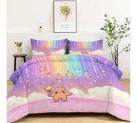 Twin XL Size Printed Duvet, Cartoon Rainbow Star Cloud Pattern Washable Quilt 3 Piece with 2 Pillowcases 50 x 75 cm, Colorful Reversible Warm and Anti Allergy All Season Coverless Duvet 135 x 200 cm