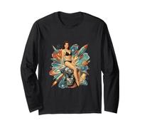 TwinCam VTwin Atomic Age Pinup Girl Motorcycle Space Art Long Sleeve T-Shirt