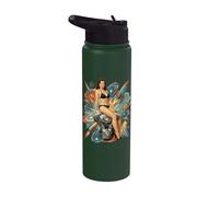 TwinCam VTwin Atomic Age Pinup Girl Motorcycle Space Art Stainless Steel Insulated Water Bottle
