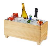 Twine Ice Bucket Wood and Galvanized Metal Tub - Wooden Wine Bucket And Beer Chiller - Holds 4 Wine Bottles or 5.4 Gallons Set of 1,Brown