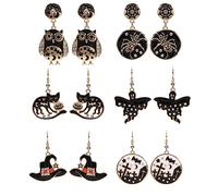 Twinfree Boo Halloween Dangle Earrings Sets Bat Cat Witch Ghost Earrings Set Spider Web Pumpkin Skull Drop earrings Halloween Jewelry for Women