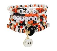 Twinfree Halloween Bracelets Sets for Women, Gothic Layered Beaded Bracelets, BOO Spooky Ghost Spider Pumpkin Kitten Charm Stackable Strench Bracelet, One Size, Beads, no gemstone