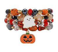 Twinfree Halloween Bracelets Sets for Women, Gothic Layered Beaded Bracelets, BOO Spooky Ghost Spider Pumpkin Kitten Charm Stackable Strench Bracelet, One Size, Beads, no gemstone