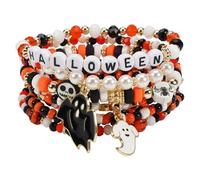 Twinfree Halloween Bracelets Sets for Women, Gothic Layered Beaded Bracelets, BOO Spooky Ghost Spider Pumpkin Kitten Charm Stackable Strench Bracelet, One Size, Beads, no gemstone