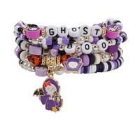 Twinfree Halloween Bracelets Sets for Women, Gothic Layered Beaded Bracelets, BOO Spooky Ghost Spider Pumpkin Kitten Charm Stackable Strench Bracelet, One Size, Beads, No Gemstone